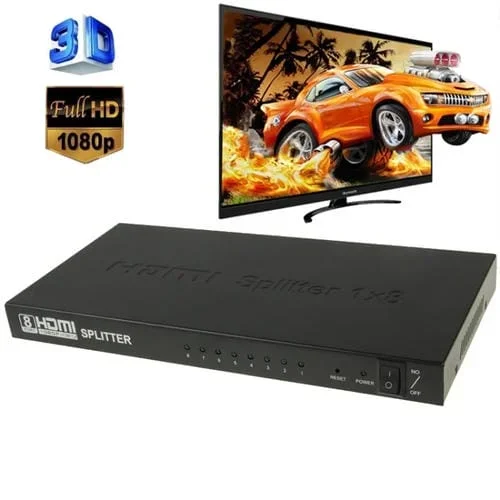 Divisor de Amplificador HDMI V1.4 1×8 Full HD 1080P Compatible con 3D (Negro)