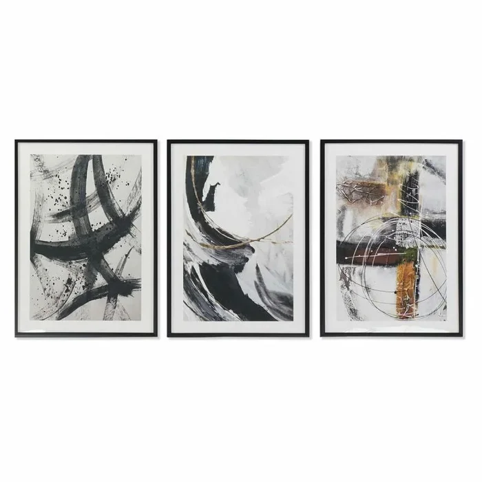 DKD Home Decor Cuadro Color Negro y Gris, de poliestireno y MDF (50 x 3 x 70 centímetros) (3 Unidades) (12 Unidades)