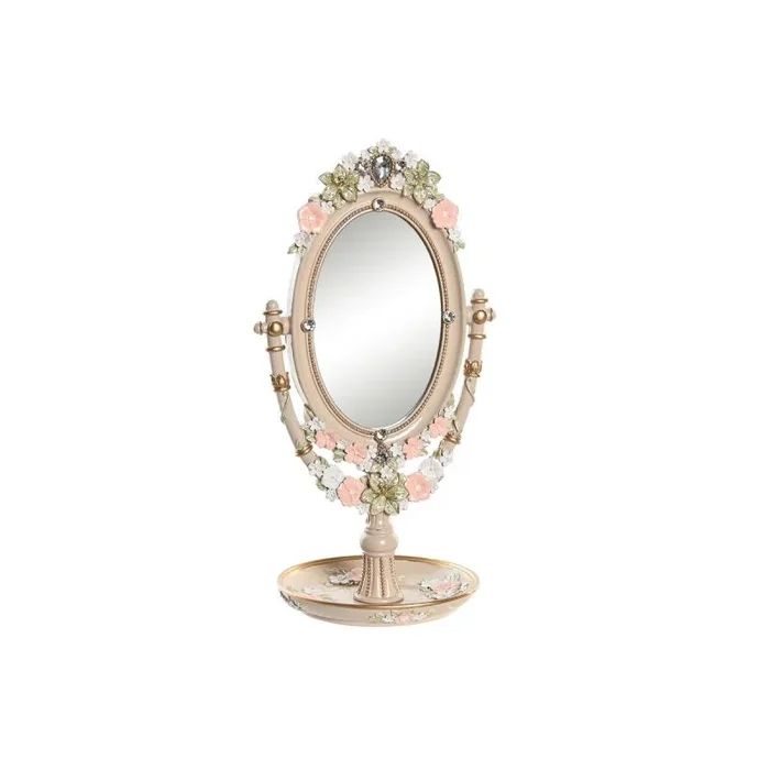 DKD Home Decor Espejo con Soporte 16,5 x 13 x 30 cm Cristal Resina Multicolor Romántico