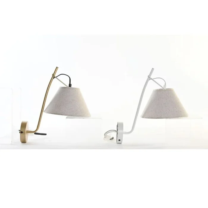 DKD Home Decor Lámpara de Pared de la Marca, Color Blanco y Dorado, de Lino y Metal (22 x 32 x 37 centímetros) (2 Unidades)
