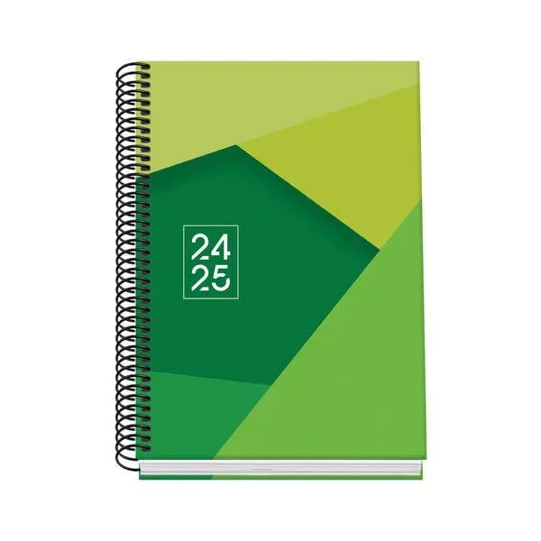 Dohe – Agenda Escolar 2024 2025 – Día por Página, Tamaño A5 (15×21 cm), Cierre de Anillas, Tapa Dura, Español e Inglés, Septiembre a Junio, Material Escolar – TANGRAM Verde