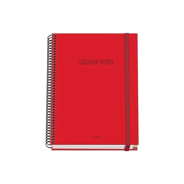 Dohe – Cuaderno A5 Cuadriculado – 100 Hojas Grosor 90 gr/m², Tamaño 16,2×21 cm, Tapa Dura, Cierre Anillas y Goma Elástica, Cuadrícula 5 mm, Material Escolar – COLOUR VIBES Rojo