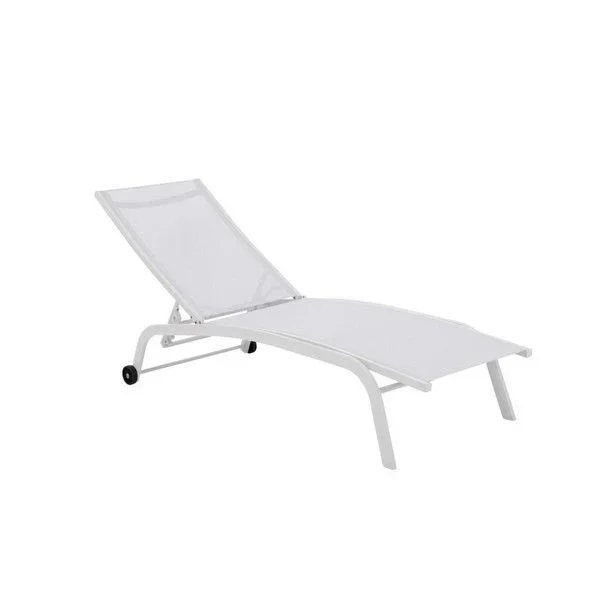 DT MB-178828 Tumbona Aluminio y Textilene con Ruedas, Blanco, 187.5 x 64 x 97 cm
