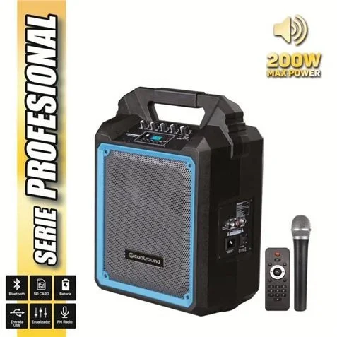 E-NUC Altavoz Autoamplificado PRO200 6.5″ 200W con Batería + Micro Serie Pro Cool (Potencia 60 W RMS,Tecnología Bluetooth, targeta SD, Control Remoto, Peso 8kg) Negro