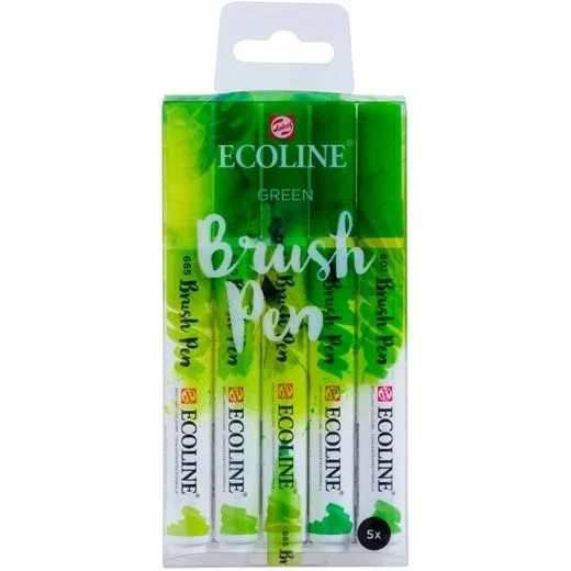 Ecoline Brush Pen Set de 5 Rotuladores de Acuarela Líquida – Tonos Verde | Rotuladores Mezclables para Rotulación a Mano, Dibujo y Manualidades