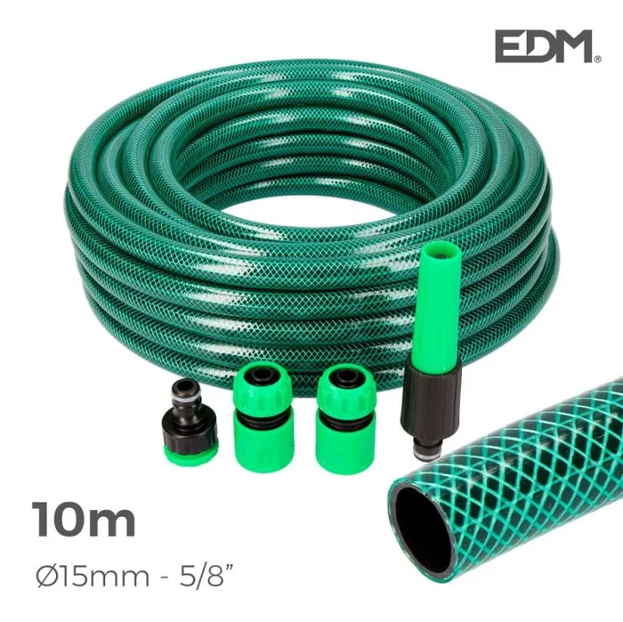 EDM 74068 Kit Manguera Jardín Basic Line con Ø INT 15 x Ext 19 mm (5/8″) + Accesorios, 10 m, 6 Unidades