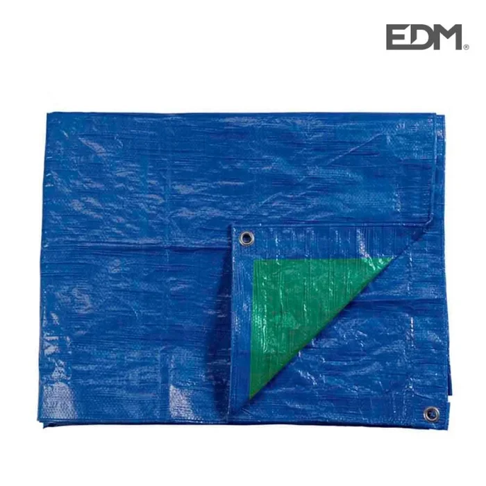 EDM 74993 Toldo Doble Cara Ojales Metal, Azul/Verde, 4 x 6 M
