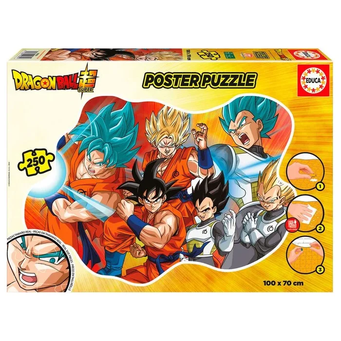 Educa – Dragon Ball | Poster Puzzle Infantil de 250 Piezas con Forma Exterior Especial y de Grandes Dimensiones: 100 x 70 cm. Móntalo, pégalo con el Pegamento Especial Fix Puzzle y cuélgalo (19965)