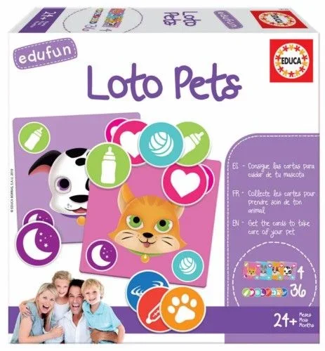 Educa – Edufun Loto Pets Juego de Mesa para niños: Aprende a cuidar de tu Mascota, a Partir de 24 Meses (18125)