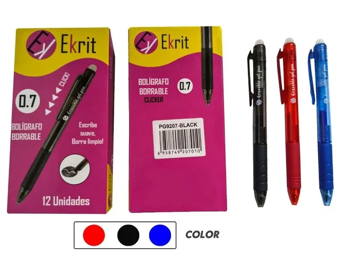 Ekrit bolígrafo retráctil tinta gel borrable color azul – caja de 12
