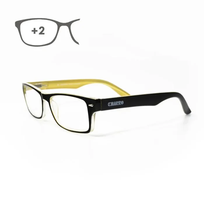EL CHARRO Gafas Lectura Kansas Negro/Amarillo. Aumento +2,0 Gafas De Vista, Gafas De Aumento, Gafas Visión Borrosa