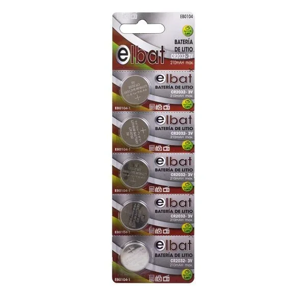 ELBAT Pack 5 Pilas Litio CR2032 (Voltaje 3V, Capacidad Pila 210 mAh Máx, Diseñada para Dispositivos Electrónicos/Mandos Coche/Básculas, Calculadoras, PCs) – 5 Unidades