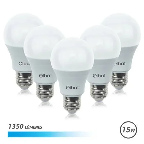 Elbat Pack de 5 Bombillas LED A60 15W E27 1350lm – 6500K Luz Fria