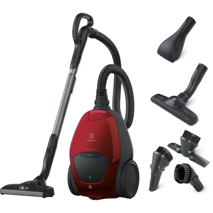 Electrolux Pure D8.2 Silencio Aspirador con Bolsa, Plástico Acero Inoxidable, Rojo
