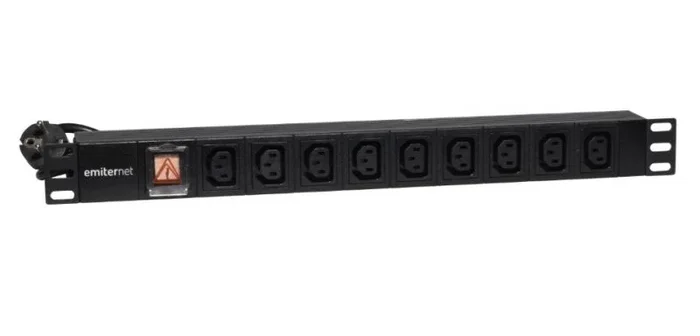 Emiternet emiternet standard power strip 19″ 9 sockets iec320 c13 10a, uni-schuko plug, 2 m cable, em/lz19.09f.iec.2s.w switch
