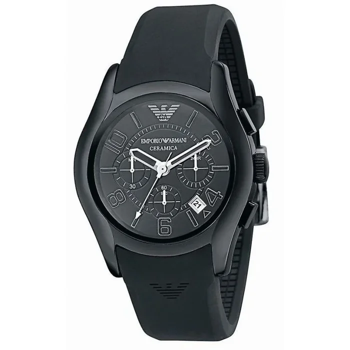 Emporio Armani AR1430 – Reloj cronógrafo de Cuarzo para Hombre con Correa de Caucho, Color Negro