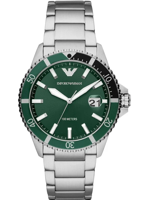 Emporio Armani Men’s Dress Watch with Stainless Steel, Silicone, or Leather Band, Green, pulsera