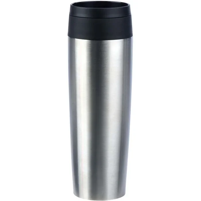 Emsa N20219 Travel Mug Classic – Vaso térmico (0,5 L, acero inoxidable, 6 h caliente y 12 h frío), 100% hermético, a prueba de fugas, apto para lavavajillas, apertura para beber 360°, acero inoxidable