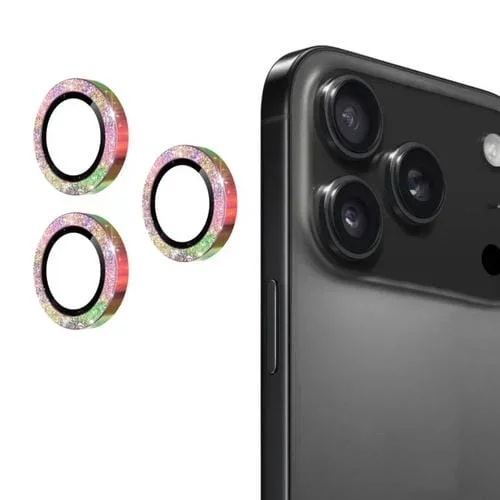 ENKAY Hat-Prince – Película de vidrio templado de aleación de aluminio con purpurina para iPhone 17 Pro/17 Pro Max (colorida)