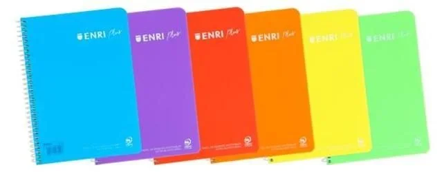 Enri cuaderno espiral 80 hojas 90gr 4×4 c/m tapa plástico cuarto surtidos -5u-