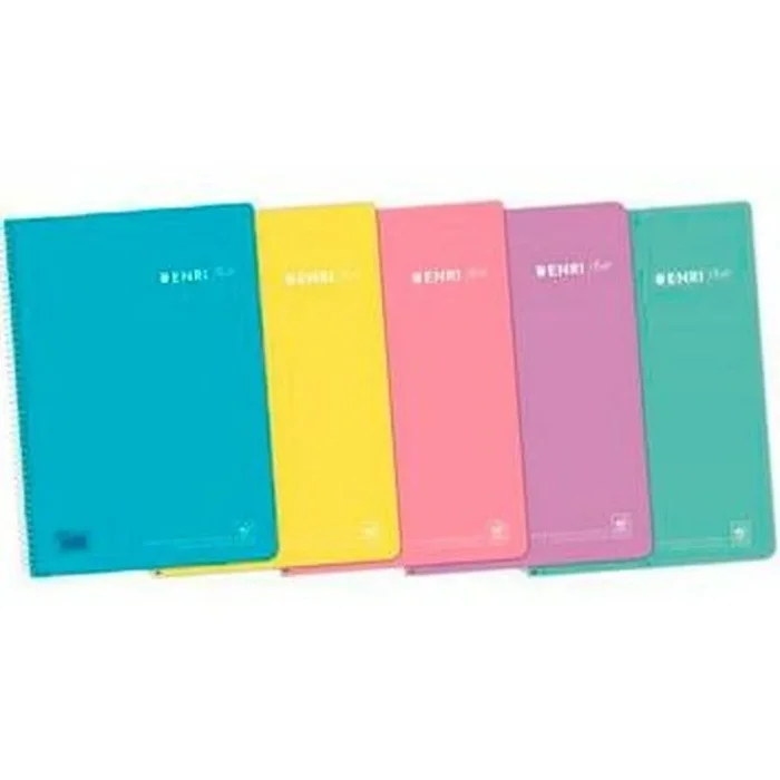 Enri, Cuadernos A4 (Folio) Cuadrícula 4×4, Tapa Plástico, 80 Hojas, Pack 5 Libretas, Colores Pastel