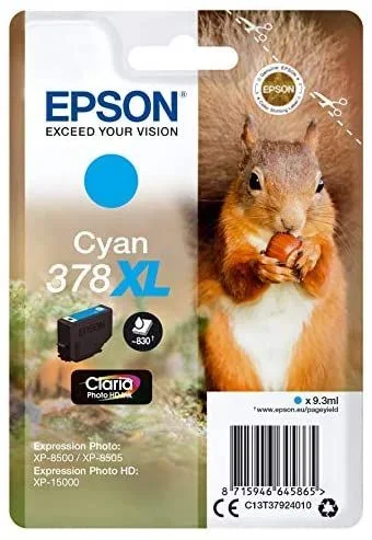Epson 378XL 9.3ml 830páginas Cian cartucho de tinta – Cartucho de tinta para impresoras (Epson, Cian, Expression Photo XP-8500, XP-8505 Expression Photo HD XP-15000, 9,3 ml, 830 páginas)