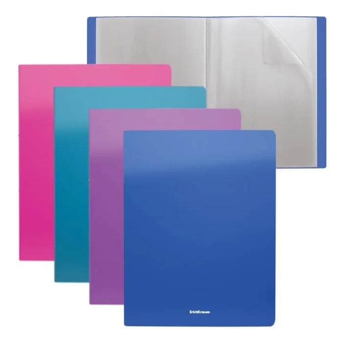 Erichkrause pack de 4 carpetas con fundas matt vivid – 20 fundas a4 – colores surtidos