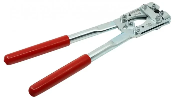 ERKO Juego de crimpadora de acero inoxidable con insertos de prensado US1 y US1-D para terminales de tubería DIN y no DIN, para conductores de 6-50 mm², ideal para ingeniería eléctrica y artesanía,