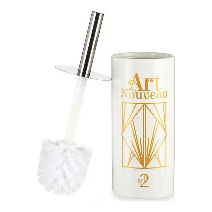 Escobilla para el baño art nouveau blanco dorado plateado cerámica 9,6 x 32 x 9,6 cm