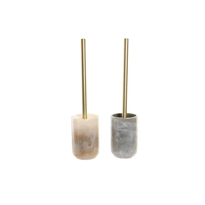 Escobilla para el baño dkd home decor 9 x 9 x 37 cm gris beige dorado blanco resina gris claro (2 unidades)