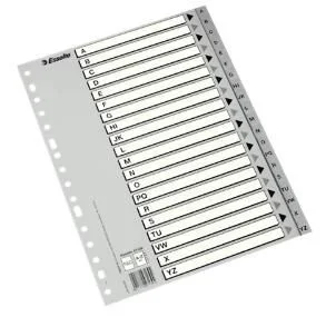 Esselte Abecedarios de plástico, PP, Tamaño A4, Gama ECO, Gris, 47140