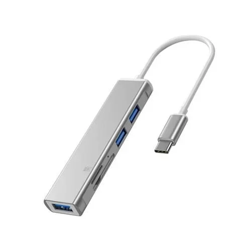 Estación de Acoplamiento Multifuncional Hub 5 en 1 Tipo C a SD/TF + 3 Puertos USB (Plata)