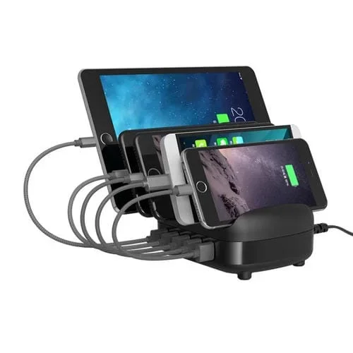 Estación de carga Orico Duk-5P 40W 5 Puertos USB con soporte para teléfono y tableta (Negro)