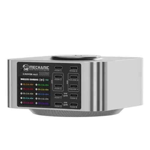 Estación de Carga USB Mechanic X-Power Series Multipuerto con Pantalla Digital y Carga Inalámbrica 300 W (UE)