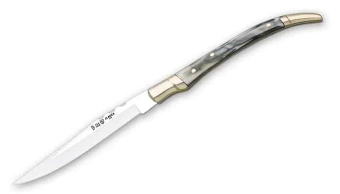 Estilete Línea Clásica 420-C Miguel Nieto de 22 cms, con hoja de acero de 10 cms y mango de imitación de cuerno de toro