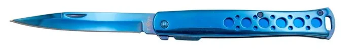 Estilete Third N86C mango de aluminio bañado en titanio azul brillante y hoja de acero inox bañada en titanio azul brillante de 10,2 cm, con clip.