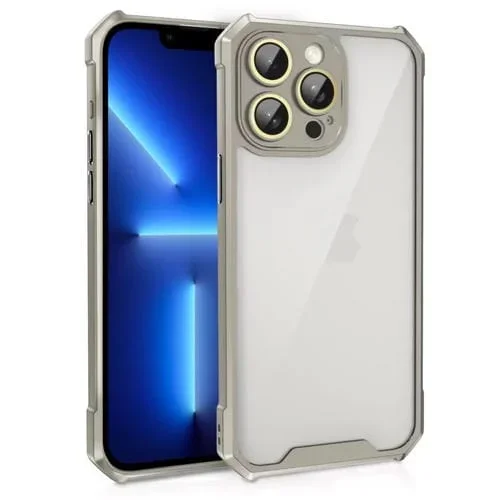 Estuche Acrílico para Teléfono iPhone 13 Pro a Prueba de Golpes con Película de Vidrio para Lentes (Gris)