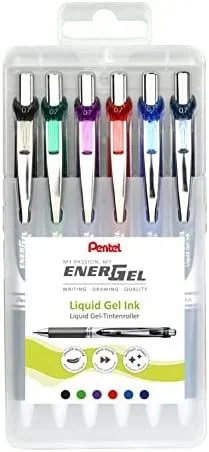 Estuche bolígrafo bl77 energel «de luxe» 6 uds colores surtidos compuesto por: negro (a), verde (d),