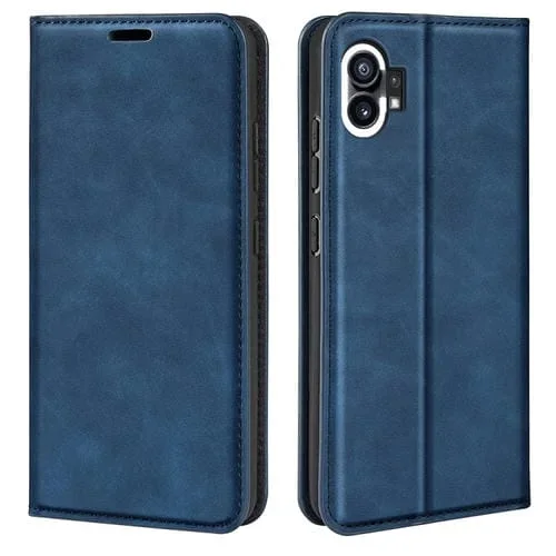 Estuche Cuero For Nothing Phone 1 con Succión Magnética Piel Retro (Azul Oscuro)