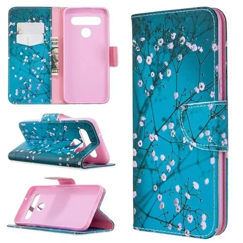 Estuche de Cuero Abatible Horizontal para LG K61 con Soporte, Ranuras para Tarjetas y Billetera