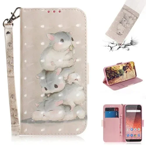 Estuche de Cuero con Tapa Horizontal y Dibujo 3D de Ardillas para Nokia 1 Plus con Soporte y Ranuras para Tarjetas