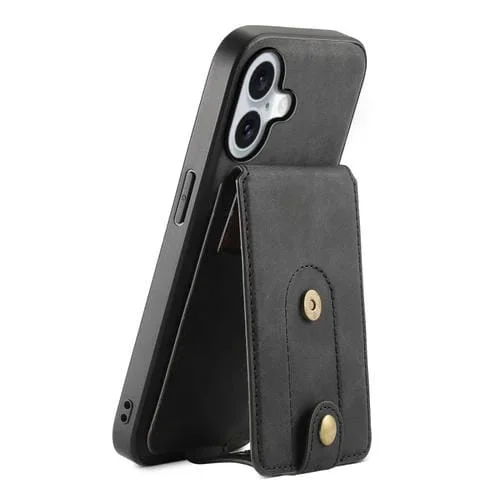 Estuche de Cuero Denior D14 Nk para iPhone 16 con Tarjetero Magnético Magsafe y Patrón Retro (Negro)
