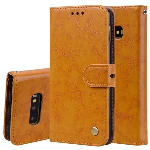 Estuche de Cuero Galaxy S10 E Tapa Horizontal Soporte Ranuras Tarjetas Billetera (Marrón)