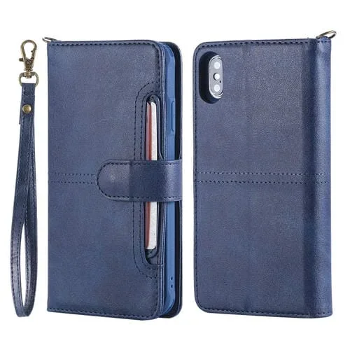 Estuche de Cuero iPhone Xs Max Tapa Horizontal Magnética Desmontable Multifuncional (Azul)
