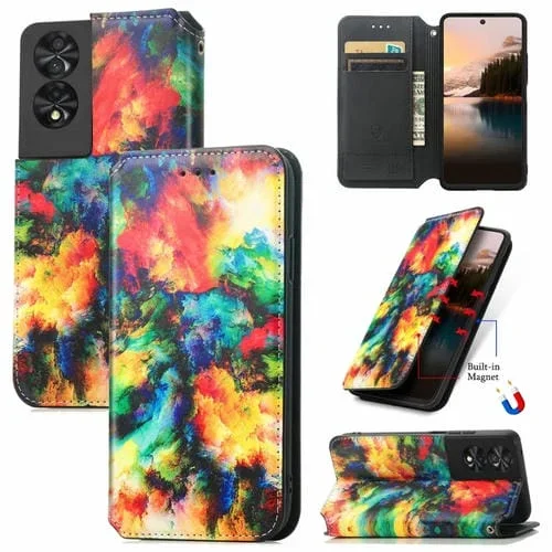Estuche de Cuero Magnético Caseneo para TCL 40 Nxtpaper 5G (Nubes de Colores)