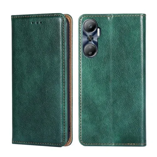 Estuche de Cuero Magnético para Infinix Hot 20 4G con Color Sólido de Aceite Brillante (Verde)