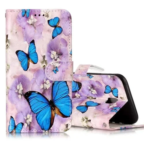 Estuche de Cuero para Galaxy J5 (2017) UE con Tapa Horizontal, Patrón Mariposa Púrpura, Soporte, Ranuras para Tarjetas y Billetera