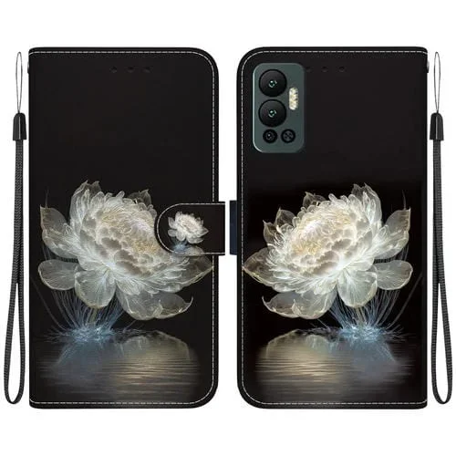 Estuche de Cuero para Infinix Hot 12 con Dibujo Coloreado y Textura de Cristal (Peonía de Cristal)