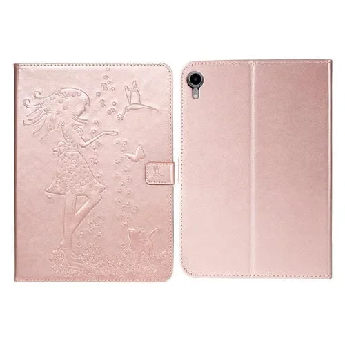 Estuche de Cuero para iPad Mini 6 Patrón de Impresión Prensada Horizontal (Oro Rosa)