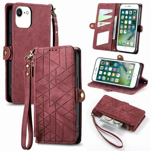Estuche de Cuero para iPhone 6 / 6S con Cremallera Lateral para Billetera (Rojo)